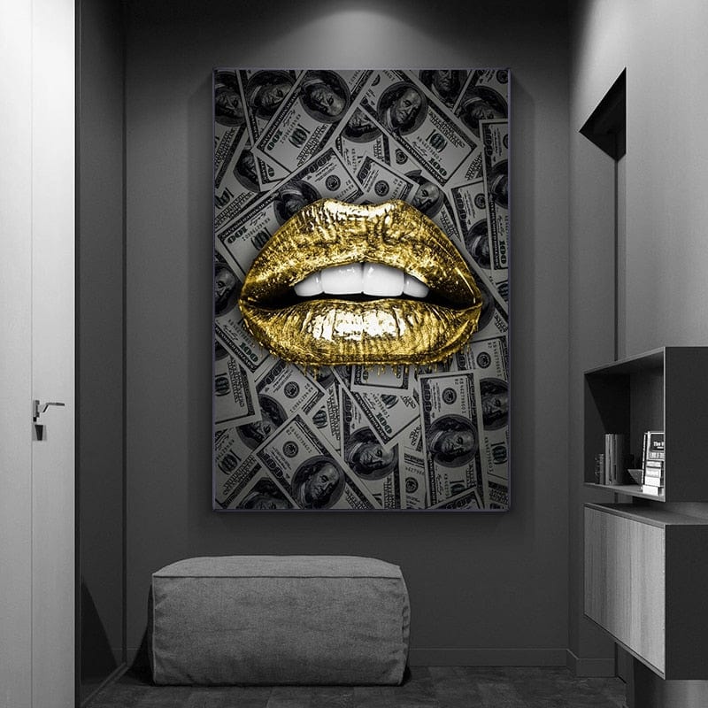 Luxury Money Lips Black Canvas Prints Wall Art - Canvas Painting, Pain –  UnixCanvas