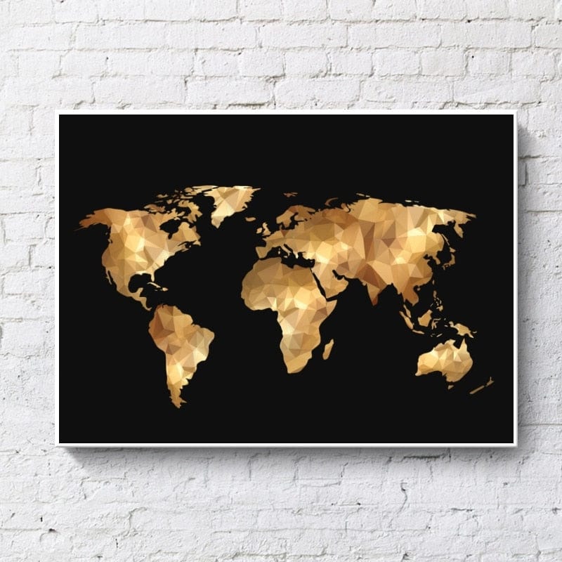 CloudShop Art Painting Canvas Print abstract-gold-world-map 40x60cm Canvas Frame Wrap - Ready to Hang 