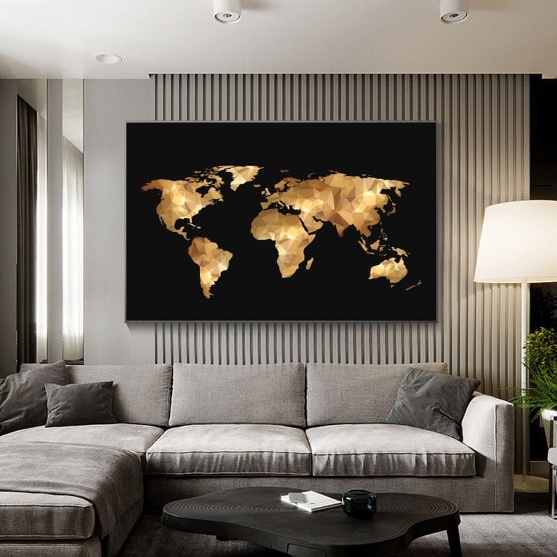 CloudShop Art Painting Canvas Print abstract-gold-world-map 50x70cm Canvas Frame Wrap - Ready to Hang 