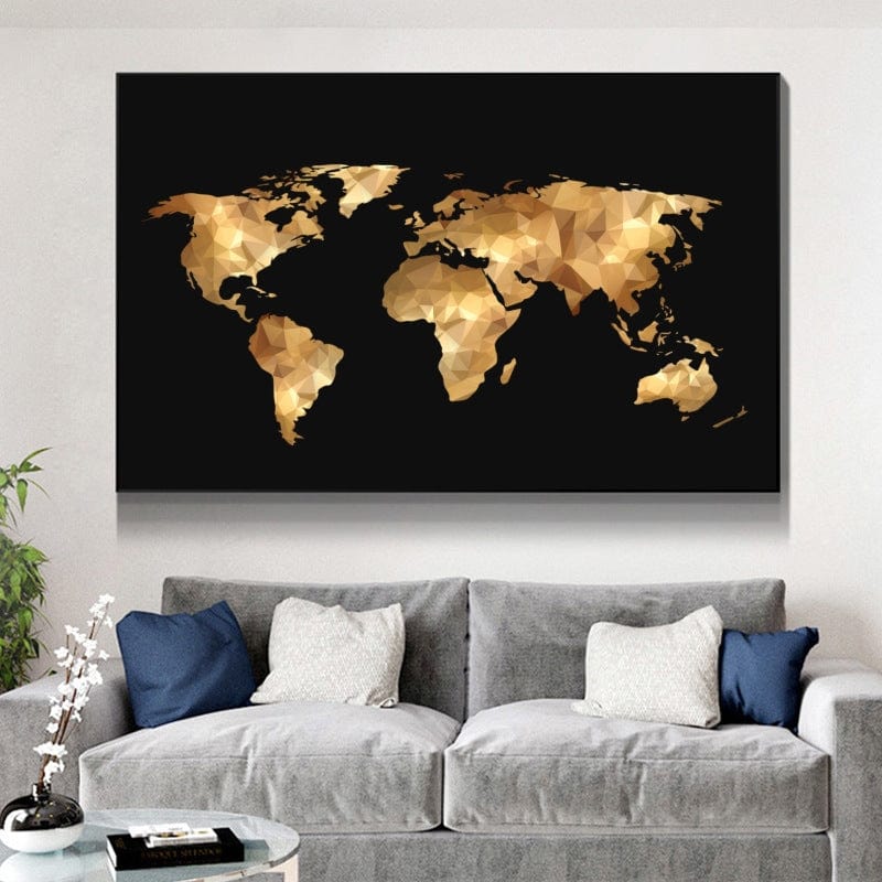 CloudShop Art Painting Canvas Print abstract-gold-world-map 120x170cm Canvas Frame Wrap - Ready to Hang 