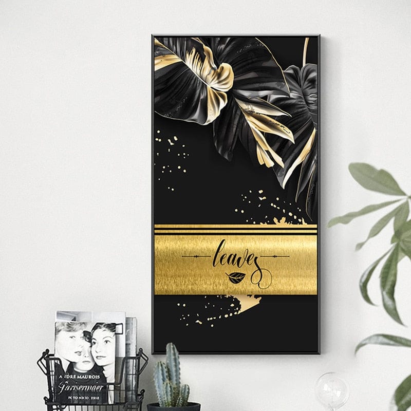 CloudShop Art Painting Canvas Print abstract-golden-leaves 50x100cm Solo Leaf Canvas Print - With Wrap Frame