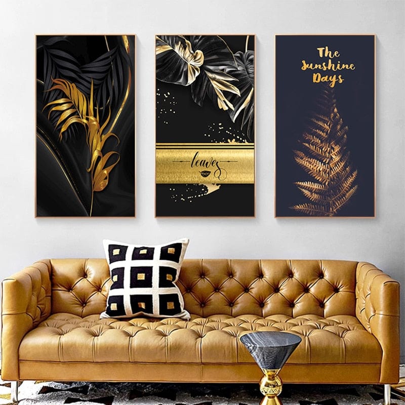 CloudShop Art Painting Canvas Print abstract-golden-leaves 40x80cm Solo Leaf Canvas Print - With Wrap Frame
