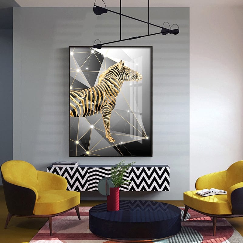 CloudShop Art Painting Canvas Print abstract-gold-zebras 120x170cm Gold Zebra Left Canvas Print - With Wrap Frame