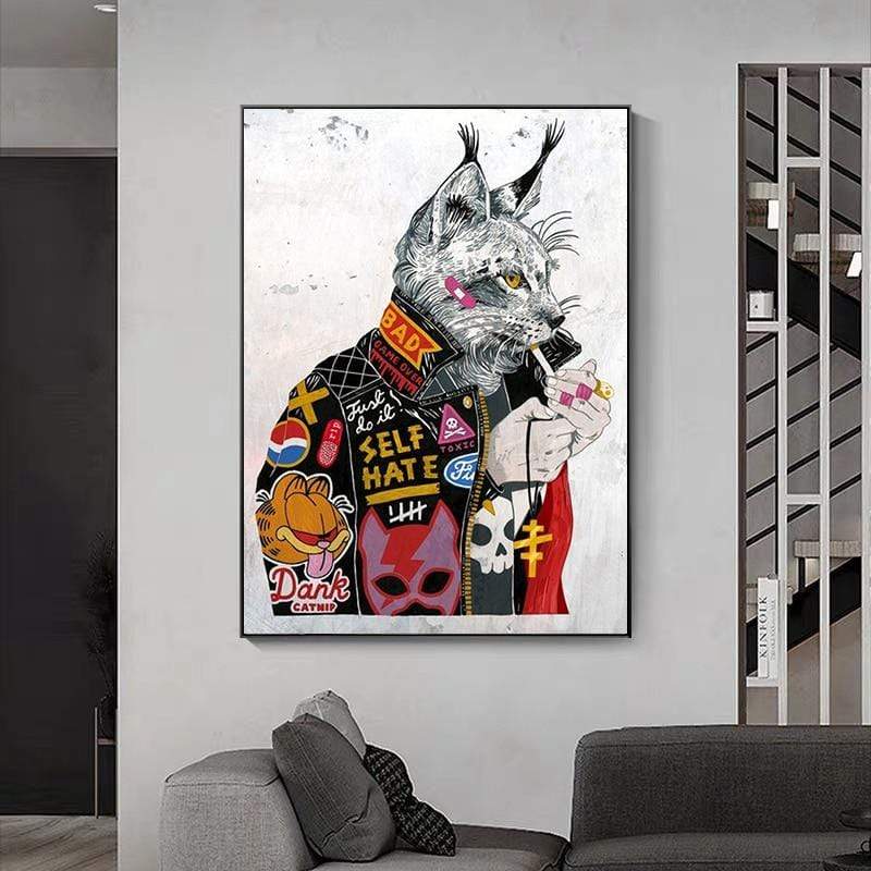 CloudShop Art Painting Canvas Print  60x90cm  bad-little-kitty Canvas Frame Wrap - Ready to Hang
