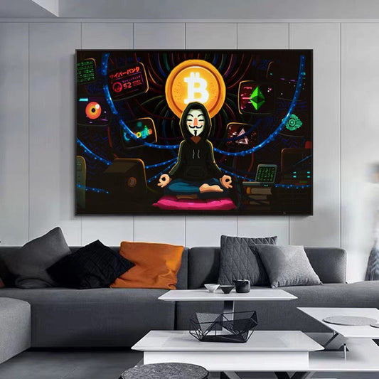 CloudShop Art Painting Canvas Print  40x60cm  crypto-hacker-meditation Canvas Frame Wrap - Ready to Hang