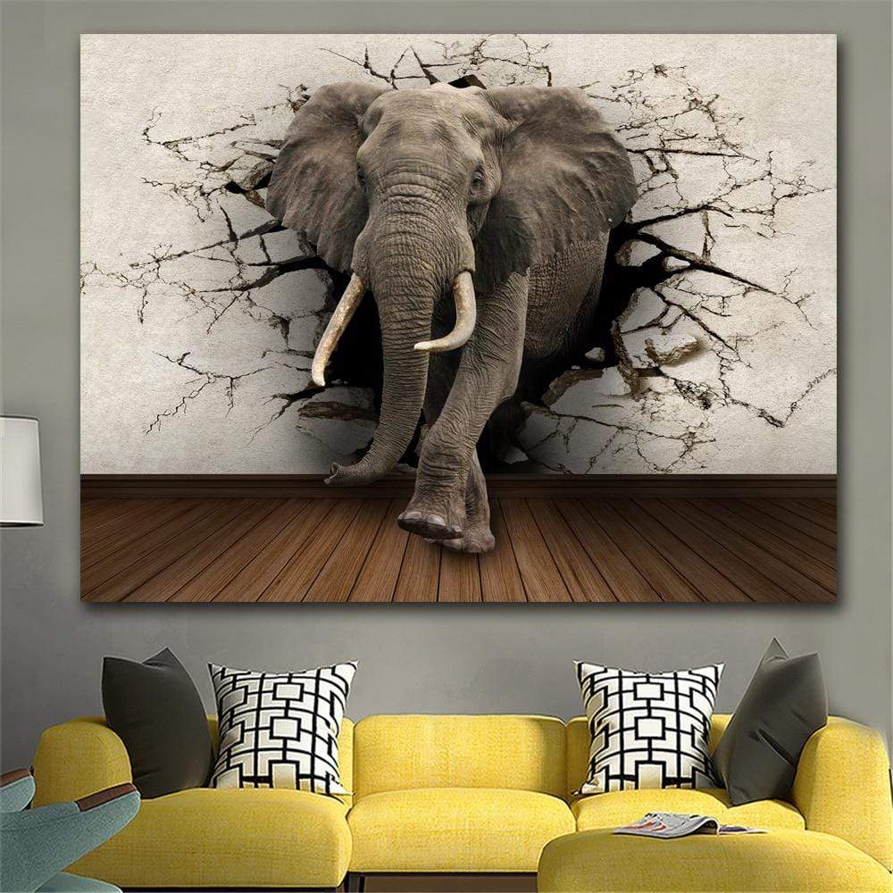 CloudShop Art Painting Canvas Print  50x70cm  elephant-through-the-wall Canvas Frame Wrap - Ready to Hang