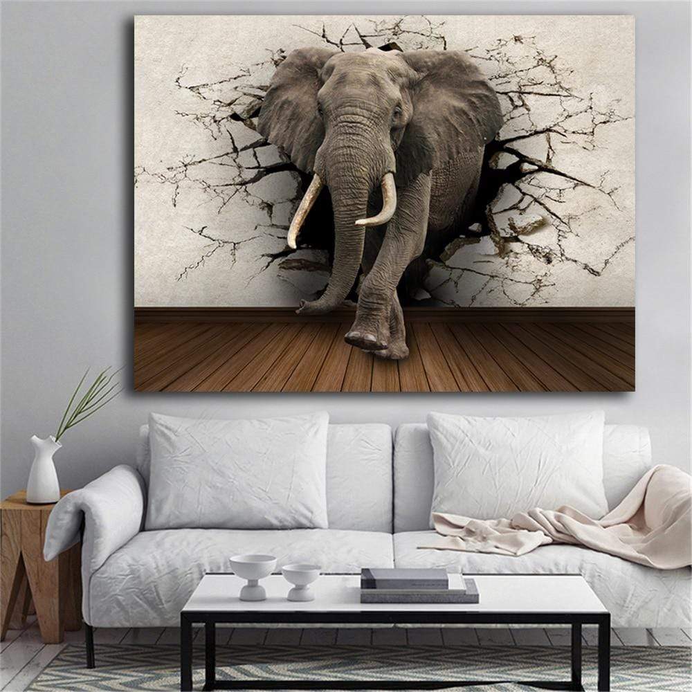 CloudShop Art Painting Canvas Print  60x80cm  elephant-through-the-wall Canvas Frame Wrap - Ready to Hang