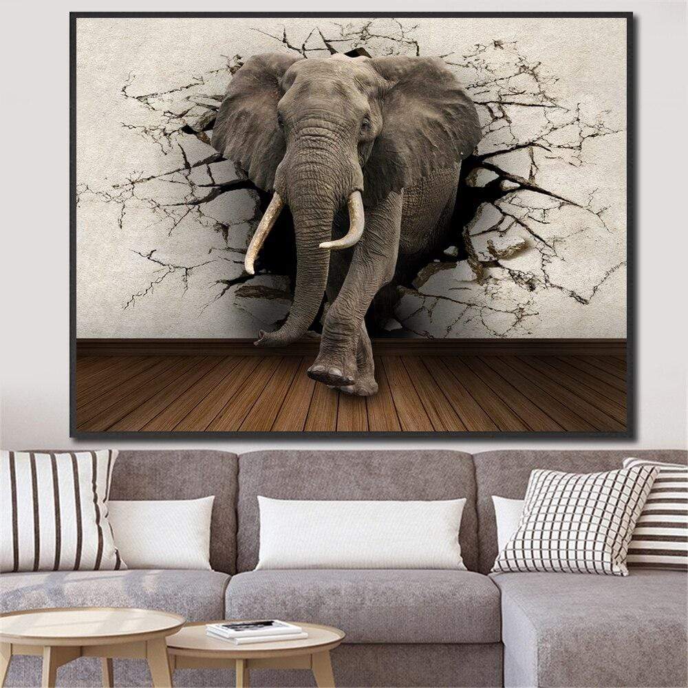 CloudShop Art Painting Canvas Print  80x120cm  elephant-through-the-wall Canvas Frame Wrap - Ready to Hang
