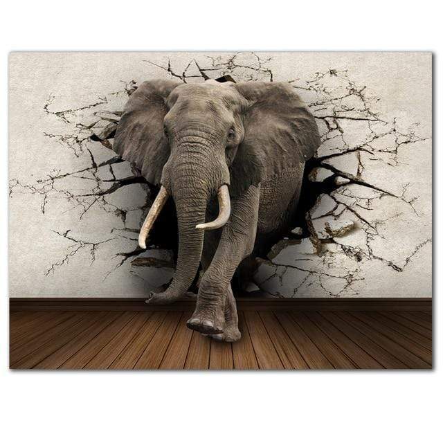 CloudShop Art Painting Canvas Print  120x170cm  elephant-through-the-wall Canvas Frame Wrap - Ready to Hang