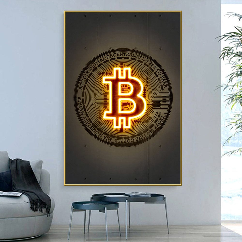 CloudShop Art Painting Canvas Print  30x40cm  gold-neon-bitcoin Canvas Frame Wrap - Ready to Hang