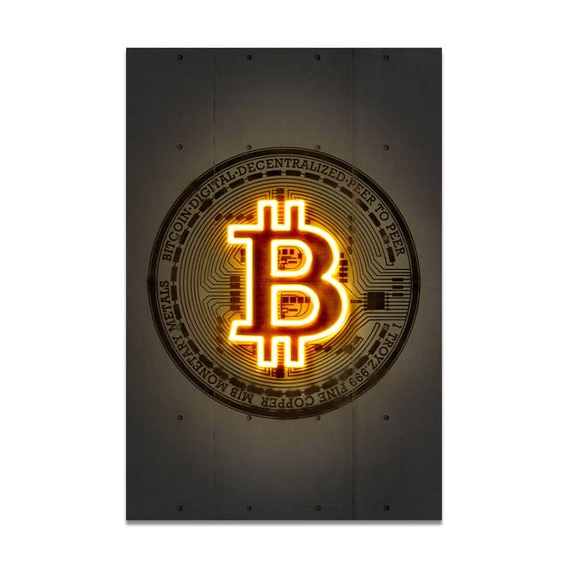 CloudShop Art Painting Canvas Print  120x170cm  gold-neon-bitcoin Canvas Frame Wrap - Ready to Hang