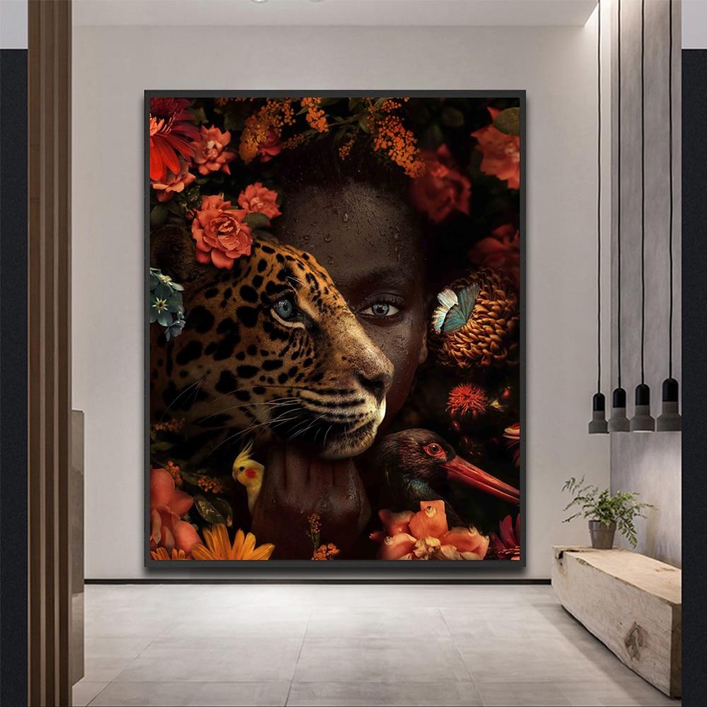 CloudShop Art Painting Canvas Print  90x130cm  half-woman-half-tiger Canvas Frame Wrap - Ready to Hang