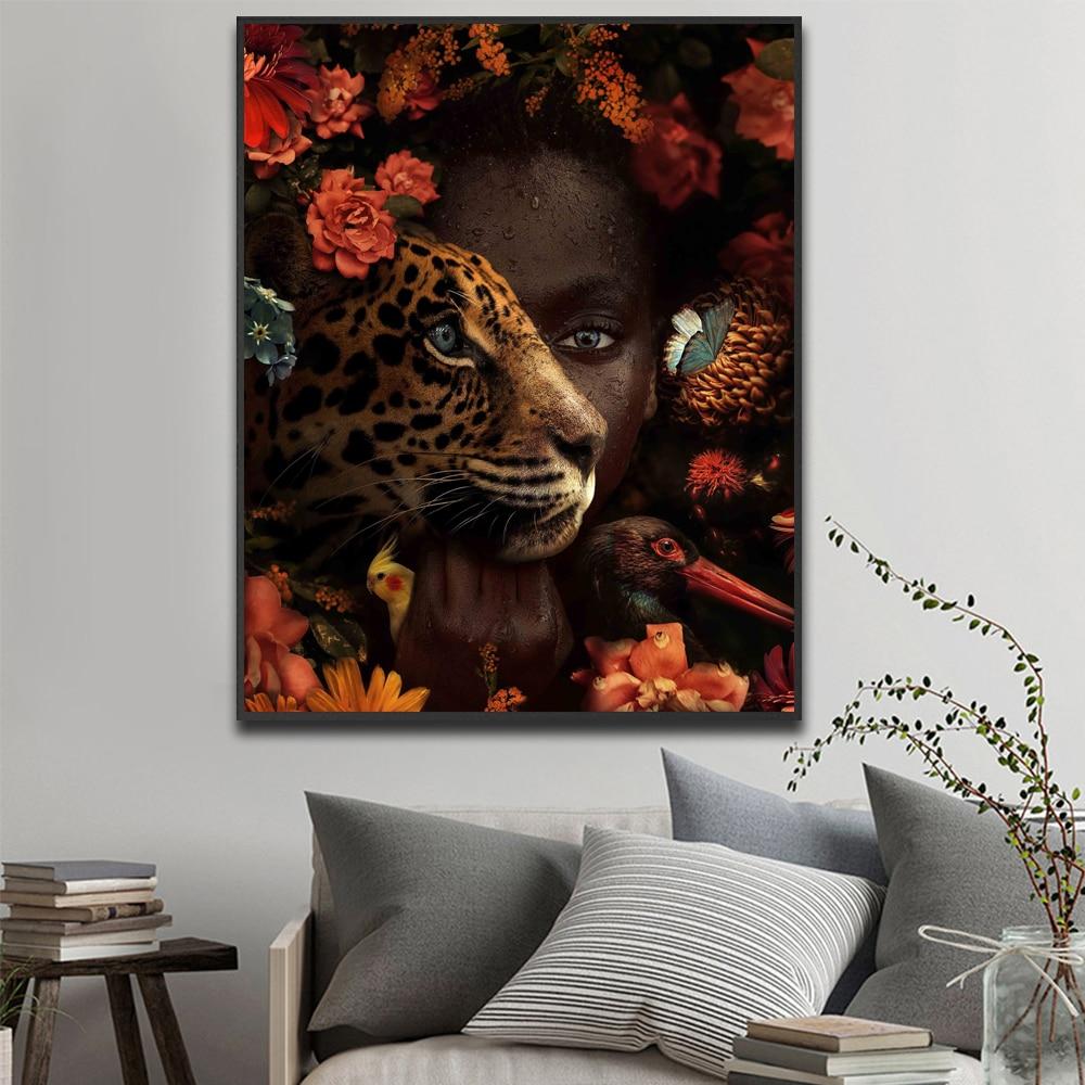 CloudShop Art Painting Canvas Print  60X80cm  half-woman-half-tiger Canvas Frame Wrap - Ready to Hang