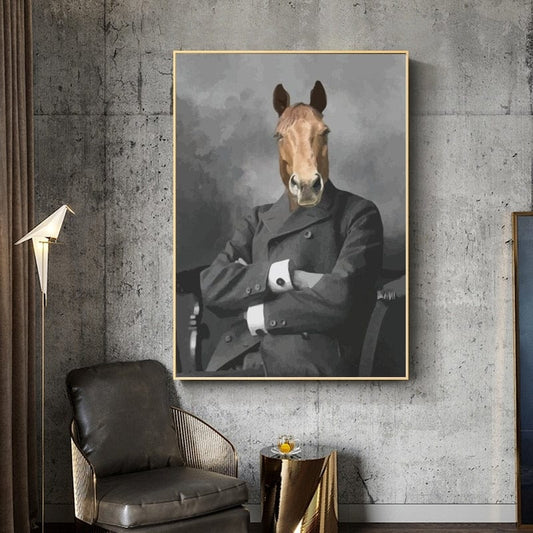 CloudShop Art Painting Canvas Print horse-in-a-suit 30x40cm Canvas Frame Wrap - Ready to Hang 