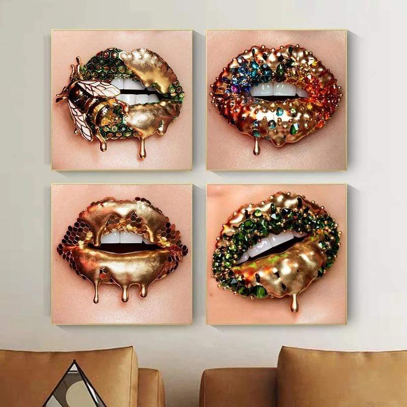 CloudShop Art Painting Canvas Print  50x50cm Bees Lips lips-of-jewels Canvas Frame Wrap - Ready to Hang