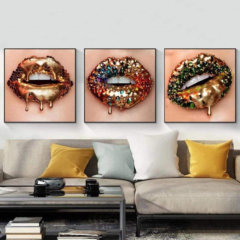 CloudShop Art Painting Canvas Print  50x50cm Hexagold lips-of-jewels Canvas Frame Wrap - Ready to Hang