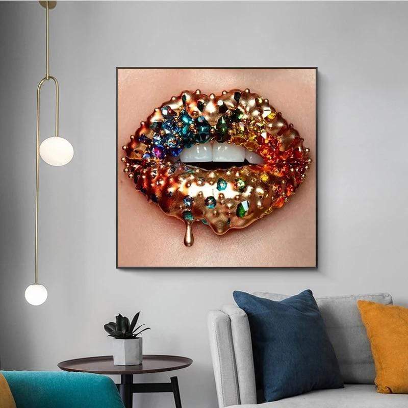 CloudShop Art Painting Canvas Print  60x60cm Bees Lips lips-of-jewels Canvas Frame Wrap - Ready to Hang