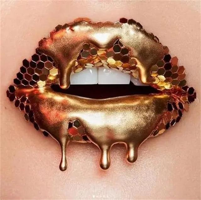 CloudShop Art Painting Canvas Print  60x60cm Hexagold lips-of-jewels Canvas Frame Wrap - Ready to Hang