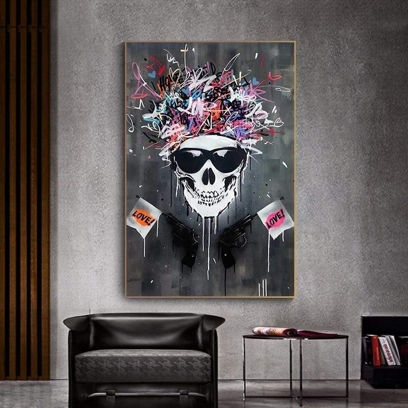 CloudShop Art Painting Canvas Print  60x80cm  love-skull-gangster Canvas Frame Wrap - Ready to Hang