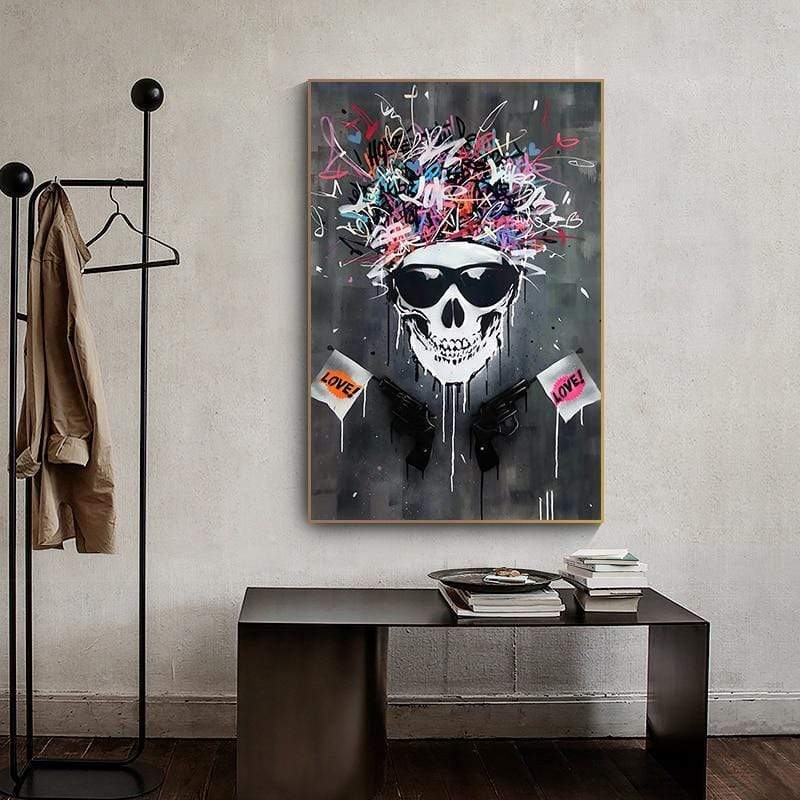 CloudShop Art Painting Canvas Print  60x90cm  love-skull-gangster Canvas Frame Wrap - Ready to Hang