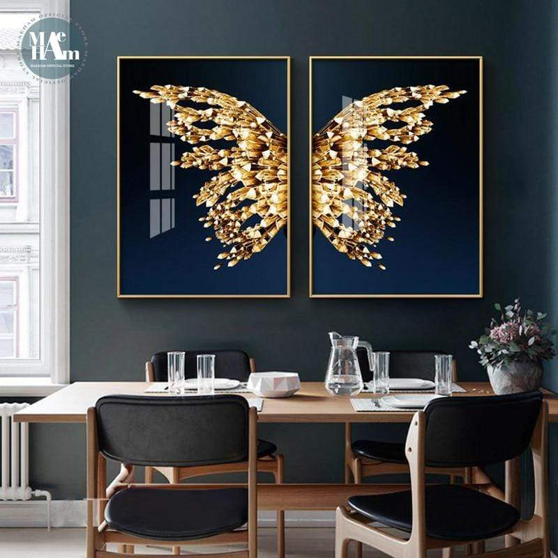 CloudShop Art Painting Canvas Print  50x70cm A pair of wings nordic-golden-butterfly Canvas Frame Wrap - Ready to Hang