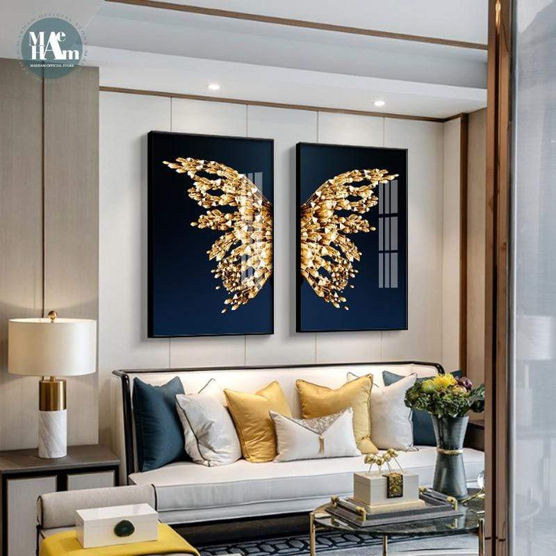 CloudShop Art Painting Canvas Print  50x70cm Left wing nordic-golden-butterfly Canvas Frame Wrap - Ready to Hang