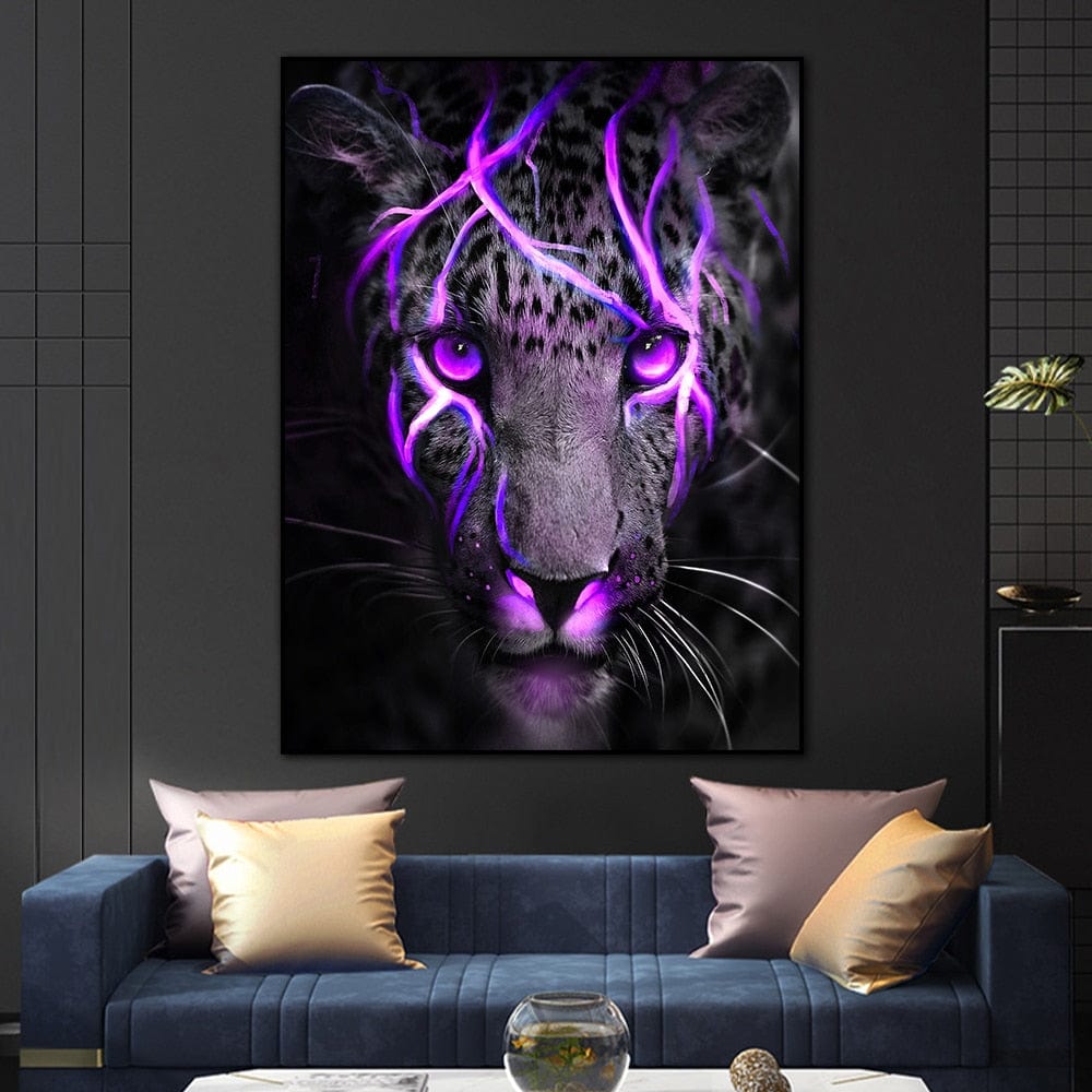 CloudShop Art Painting Canvas Print  30x40cm Purple Leopard nordic-lion-leopard Canvas Frame Wrap - Ready to Hang
