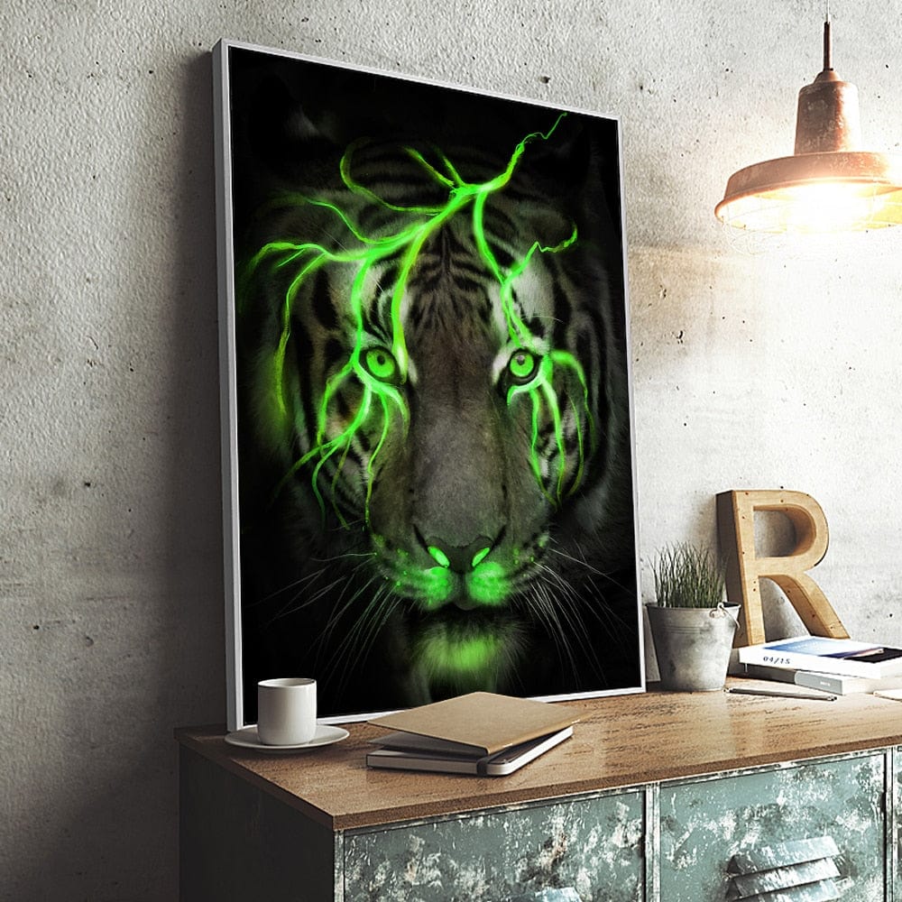 CloudShop Art Painting Canvas Print  30x40cm Green Lion nordic-lion-leopard Canvas Frame Wrap - Ready to Hang
