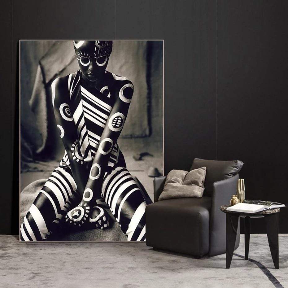 CloudShop Art Painting Canvas Print  50x70cm  b-w-pattern-african-woman Canvas Frame Wrap - Ready to Hang