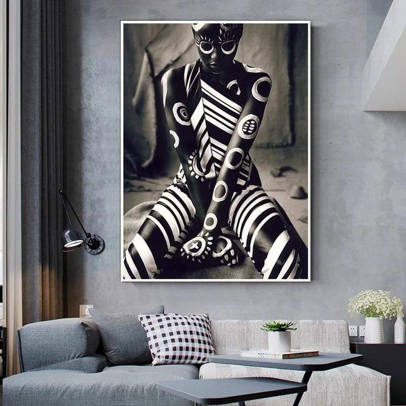 CloudShop Art Painting Canvas Print  60x90cm  b-w-pattern-african-woman Canvas Frame Wrap - Ready to Hang
