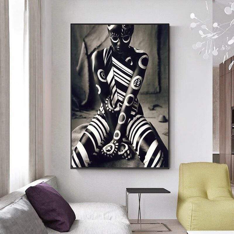CloudShop Art Painting Canvas Print  60x80cm  b-w-pattern-african-woman Canvas Frame Wrap - Ready to Hang
