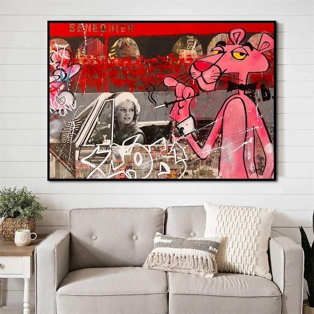 CloudShop Art Painting Canvas Print  50x70cm  pink-artist-panther Canvas Frame Wrap - Ready to Hang