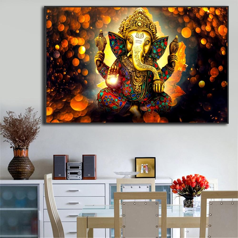 CloudShop Art Painting Canvas Print  60x80cm  serene-golden-elephant Canvas Frame Wrap - Ready to Hang