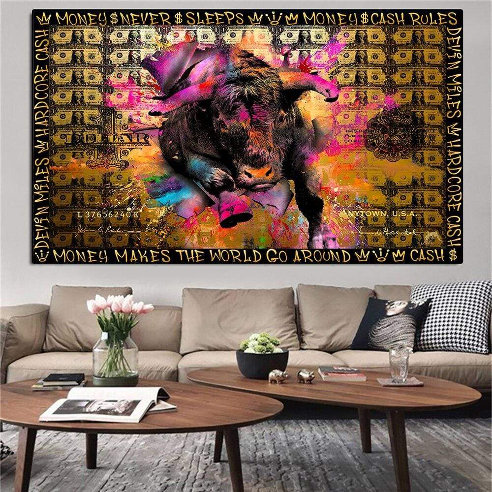 CloudShop Art Painting Canvas Print  60x90cm  the-bull-money Canvas Frame Wrap - Ready to Hang