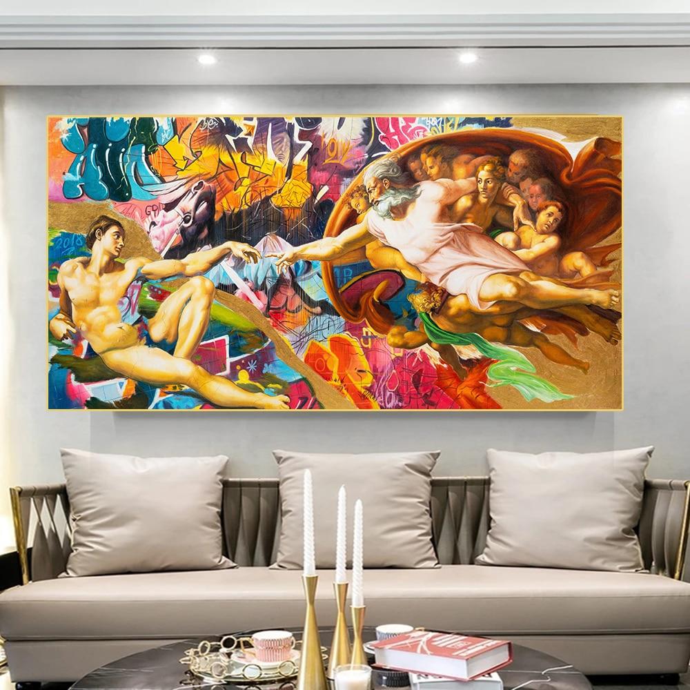 CloudShop Art Painting Canvas Print  70x140cm  creation-of-adam Canvas Frame Wrap - Ready to Hang