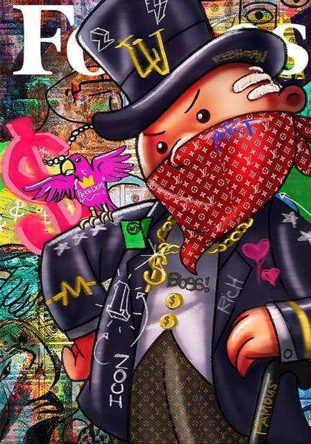 Alec Monopoly Canvas Mr Monopoly with Can + Dollar Bag Art Framed Wall  Picture