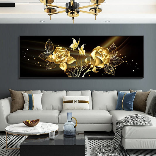 CloudShop Art Painting Canvas Print the-magical-roses 30x90cm Gold Canvas Frame Wrap - Ready to Hang