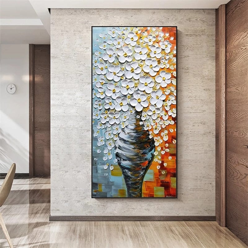 CloudShop Art Painting Canvas Print vase-of-white-flowers 60x120cm | 24x47 inches Canvas Print - With Wrap Frame 