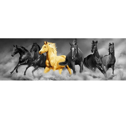 CloudShop Art Painting Canvas Print gold-among-black-horses 100x300cm Canvas Print - With Wrap Frame 