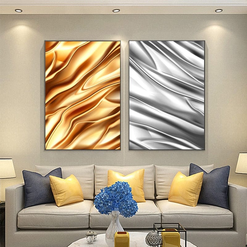 CloudShop Art Painting Canvas Print gold-and-silver-foils 30x40cm Gold Canvas Frame Wrap - Ready to Hang