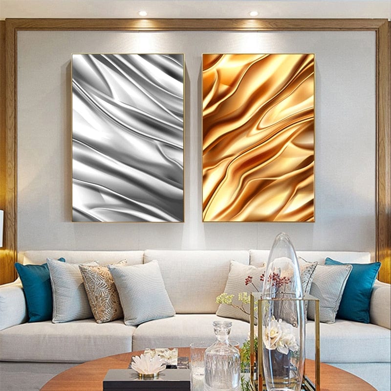 CloudShop Art Painting Canvas Print gold-and-silver-foils 40x60cm Gold Canvas Frame Wrap - Ready to Hang