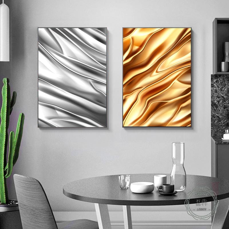 CloudShop Art Painting Canvas Print gold-and-silver-foils 50x70cm Gold Canvas Frame Wrap - Ready to Hang