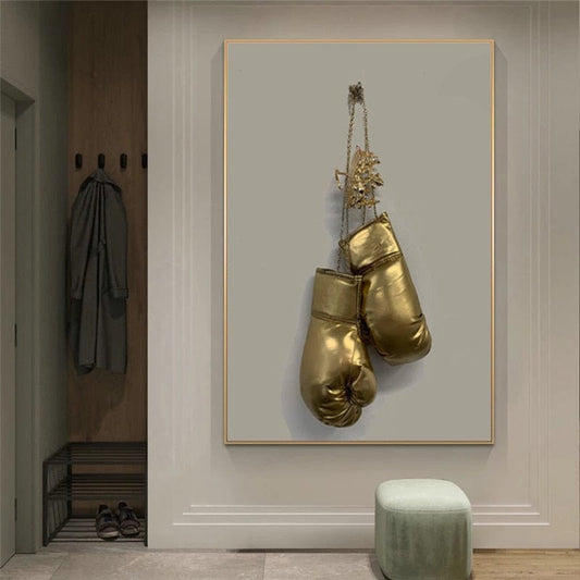 CloudShop Art Painting Canvas Print gold-boxing-gloves 30x40cm Canvas Frame Wrap - Ready to Hang 