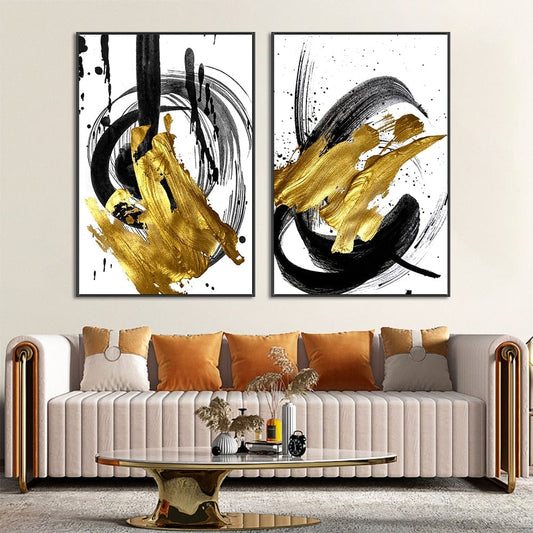 CloudShop Art Painting Canvas Print golden-abstract-caligraphy 30x40cm Abstract Calligraphy 1 Canvas Print - With Wrap Frame