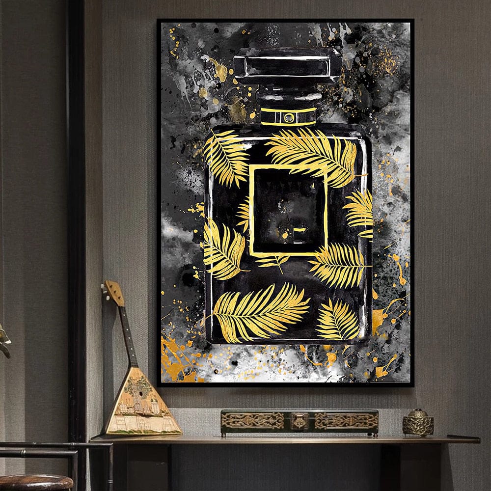 CloudShop Art Painting Canvas Print luxury-perfume-bottles 40x60cm Gold Leaves Canvas Print - With Wrap Frame