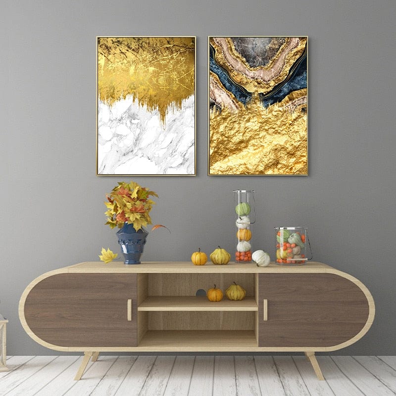 CloudShop Art Painting Canvas Print marble-gold-drips 50x70cm Marble Gold Drip 1 Canvas Frame Wrap - Ready to Hang