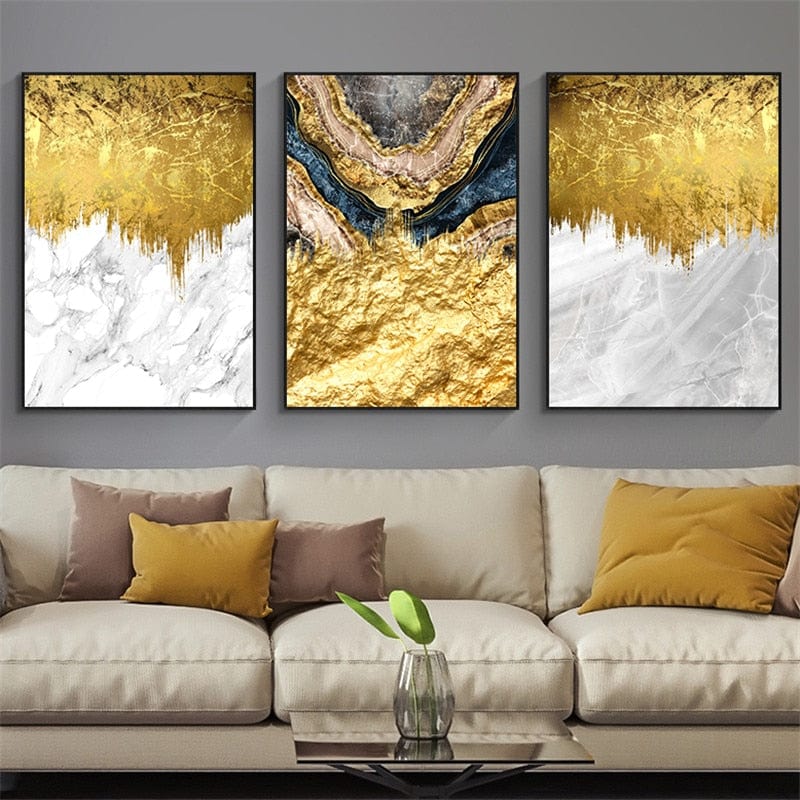 CloudShop Art Painting Canvas Print marble-gold-drips 40x60cm Marble Gold Drip 1 Canvas Frame Wrap - Ready to Hang