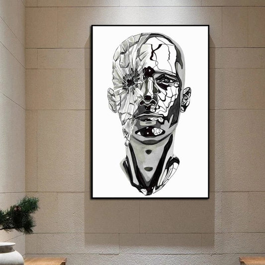 CloudShop Art Painting Canvas Print the-broken-face 30x40cm Silver White Canvas Frame Wrap - Ready to Hang