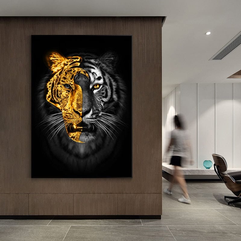 CloudShop Art Painting Canvas Print the-golden-divine-tiger 50x70cm Canvas Print - With Wrap Frame 