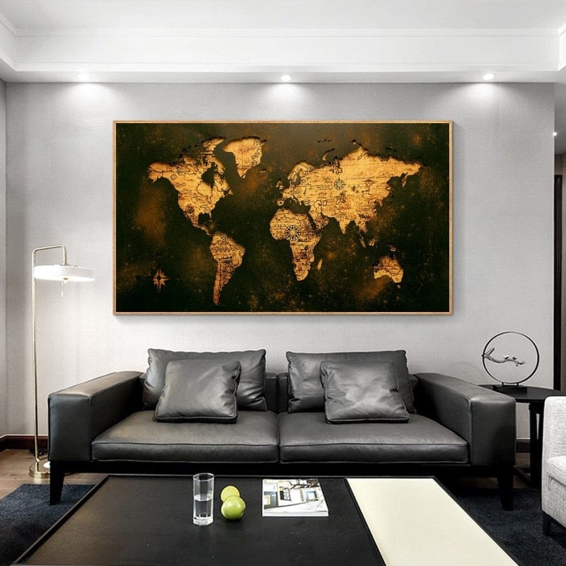 CloudShop Art Painting Canvas Print the-golden-world-map 40x80cm Canvas Frame Wrap - Ready to Hang 